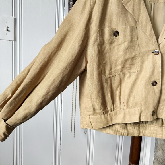 90s Tan Linen Cropped Vintage Jacket women’s Large - Picture 3 of 6